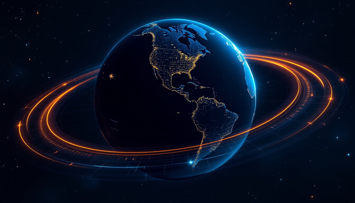 A dark globe with glowing time-zone bands overlapping over the Atlantic