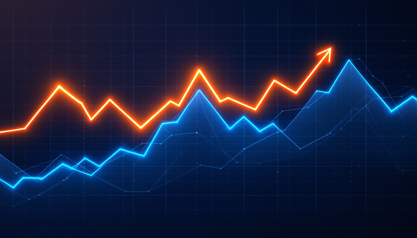 Two diverging lines — price rising while a momentum line falls