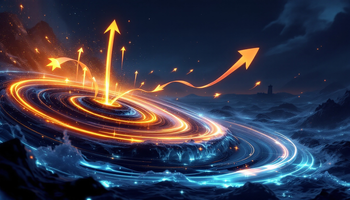 Energy shockwaves rippling out from an oil region into rising rate arrows and currency flows