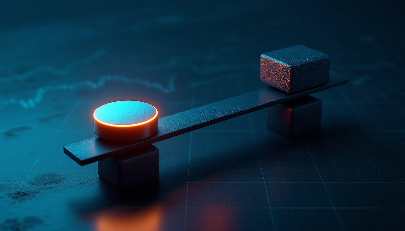 A tiny disc balanced against a massive iron weight on a lever