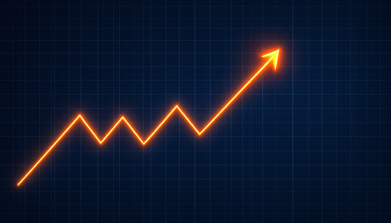 A rising price line of higher highs and higher lows between two trendline rails